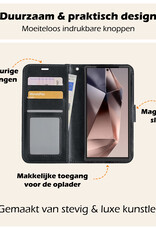 Nomfy Hoesje Geschikt voor Samsung S24 Ultra Hoes Bookcase Flipcase Book Cover Met 2x Screenprotector - Hoes Geschikt voor Samsung Galaxy S24 Ultra Hoesje Book Case - Zwart