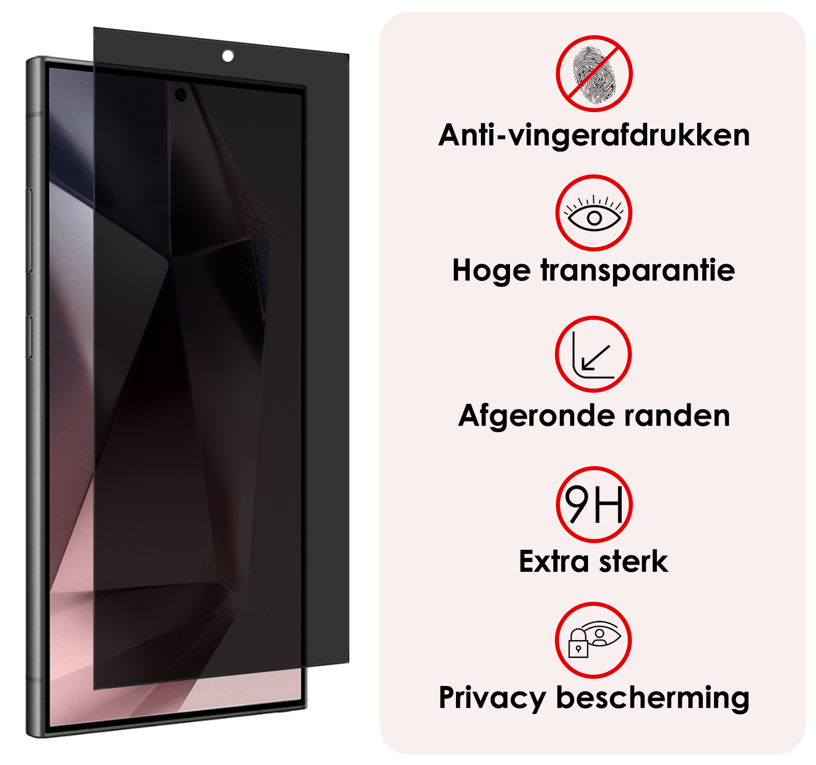 NoXx Screenprotector Geschikt voor Samsung S24 Ultra Screenprotector Privacy Tempered Glass Gehard Glas Display Cover