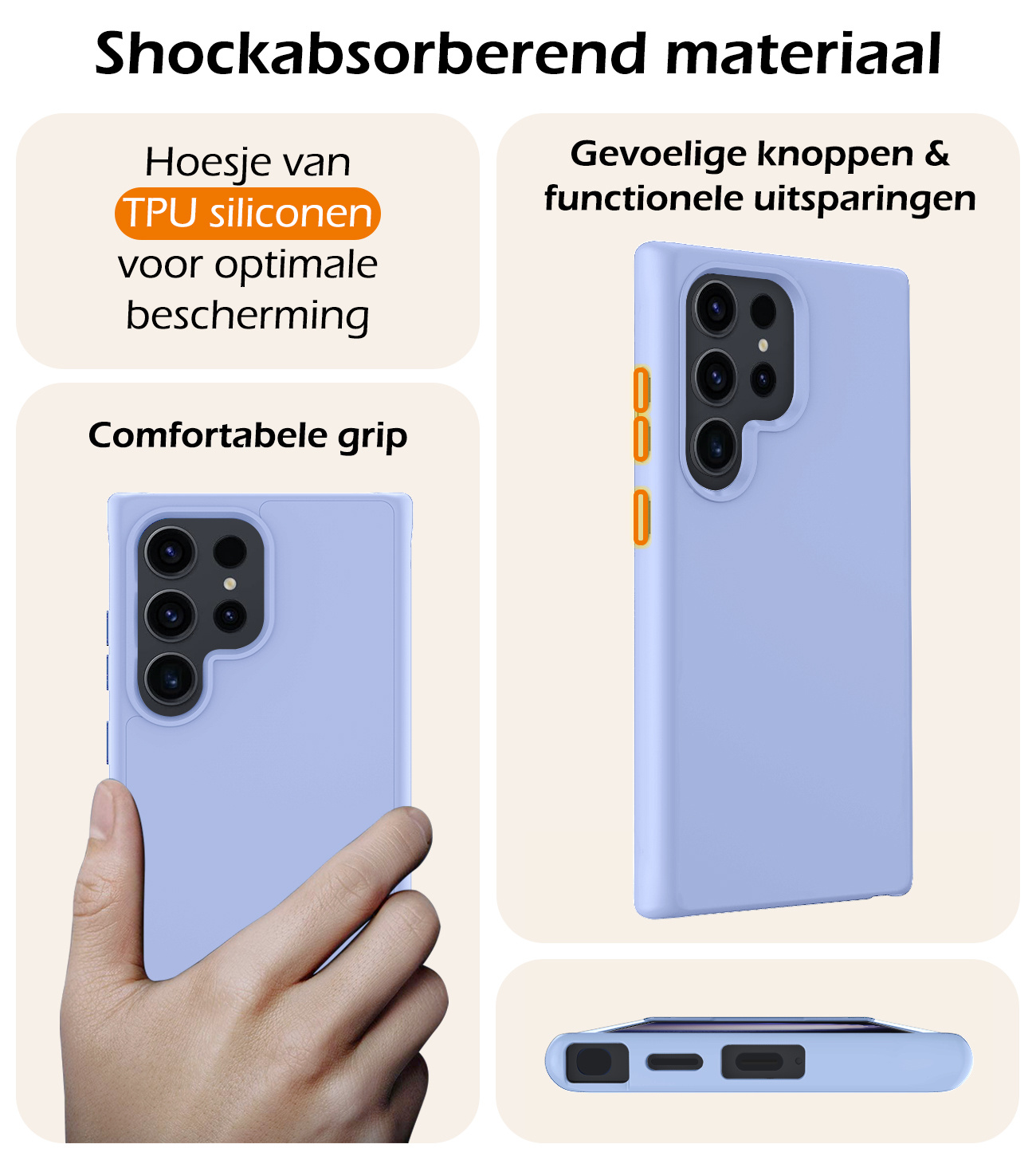 Nomfy Hoesje Geschikt voor Samsung S24 Ultra Hoesje Siliconen Cover Case - Hoes Geschikt voor Samsung Galaxy S24 Ultra Hoes Back Case - 2-PACK - Lichtblauw