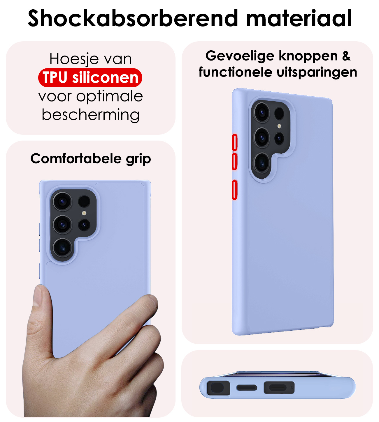 NoXx Hoes Geschikt voor Samsung S24 Ultra Hoesje Cover Siliconen Back Case Hoes Met 2x Screenprotector - Lichtblauw