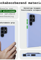 BASEY. Hoes Geschikt voor Samsung S24 Ultra Hoesje Siliconen Back Cover Case Met 2x Screenprotector - Hoesje Geschikt voor Samsung Galaxy S24 Ultra Hoes Cover Hoesje - Lichtblauw