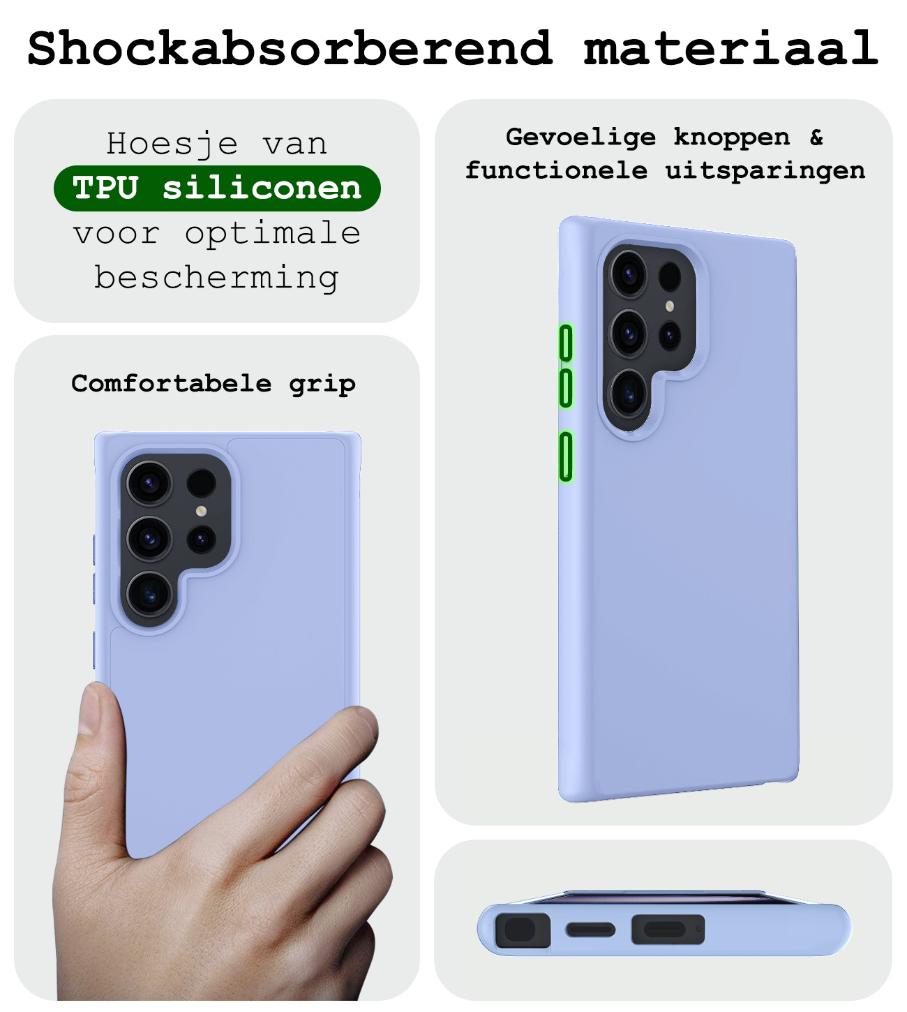 BASEY. Hoes Geschikt voor Samsung S24 Ultra Hoesje Siliconen Back Cover Case Met 2x Screenprotector - Hoesje Geschikt voor Samsung Galaxy S24 Ultra Hoes Cover Hoesje - Lichtblauw