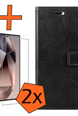 Nomfy Hoesje Geschikt voor Samsung S24 Ultra Hoes Bookcase Flipcase Book Cover Met 2x Screenprotector - Hoes Geschikt voor Samsung Galaxy S24 Ultra Hoesje Book Case - Zwart