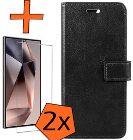 Nomfy Nomfy Samsung Galaxy S24 Ultra Hoesje Bookcase Met 2x Screenprotector - Zwart