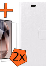 Nomfy Hoesje Geschikt voor Samsung S24 Ultra Hoes Bookcase Flipcase Book Cover Met 2x Screenprotector - Hoes Geschikt voor Samsung Galaxy S24 Ultra Hoesje Book Case - Wit