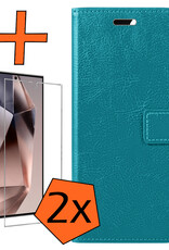 Nomfy Hoesje Geschikt voor Samsung S24 Ultra Hoes Bookcase Flipcase Book Cover Met 2x Screenprotector - Hoes Geschikt voor Samsung Galaxy S24 Ultra Hoesje Book Case - Turquoise
