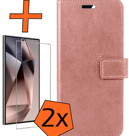 Nomfy Nomfy Samsung Galaxy S24 Ultra Hoesje Bookcase Met 2x Screenprotector - Rose Goud