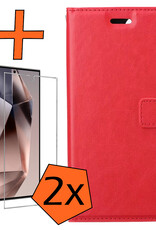 Nomfy Hoesje Geschikt voor Samsung S24 Ultra Hoes Bookcase Flipcase Book Cover Met 2x Screenprotector - Hoes Geschikt voor Samsung Galaxy S24 Ultra Hoesje Book Case - Rood
