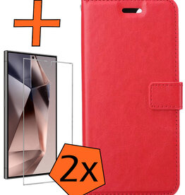 Nomfy Nomfy Samsung Galaxy S24 Ultra Hoesje Bookcase Met 2x Screenprotector - Rood