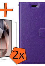 Nomfy Hoesje Geschikt voor Samsung S24 Ultra Hoes Bookcase Flipcase Book Cover Met 2x Screenprotector - Hoes Geschikt voor Samsung Galaxy S24 Ultra Hoesje Book Case - Paars