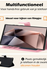 Nomfy Hoesje Geschikt voor Samsung S24 Ultra Hoes Bookcase Flipcase Book Cover Met 2x Screenprotector - Hoes Geschikt voor Samsung Galaxy S24 Ultra Hoesje Book Case - Lichtroze