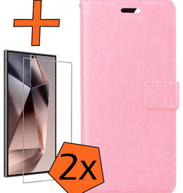 Nomfy Nomfy Samsung Galaxy S24 Ultra Hoesje Bookcase Met 2x Screenprotector - Lichtroze