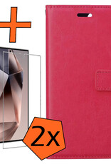 Nomfy Hoesje Geschikt voor Samsung S24 Ultra Hoes Bookcase Flipcase Book Cover Met 2x Screenprotector - Hoes Geschikt voor Samsung Galaxy S24 Ultra Hoesje Book Case - Donkerroze