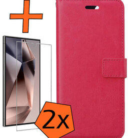 Nomfy Nomfy Samsung Galaxy S24 Ultra Hoesje Bookcase Met 2x Screenprotector - Donkerroze