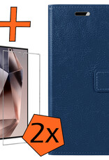 Nomfy Hoesje Geschikt voor Samsung S24 Ultra Hoes Bookcase Flipcase Book Cover Met 2x Screenprotector - Hoes Geschikt voor Samsung Galaxy S24 Ultra Hoesje Book Case - Donkerblauw