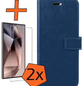 Nomfy Nomfy Samsung Galaxy S24 Ultra Hoesje Bookcase Met 2x Screenprotector - Donkerblauw