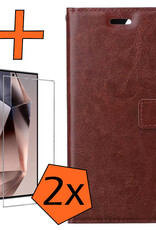 Nomfy Hoesje Geschikt voor Samsung S24 Ultra Hoes Bookcase Flipcase Book Cover Met 2x Screenprotector - Hoes Geschikt voor Samsung Galaxy S24 Ultra Hoesje Book Case - Bruin