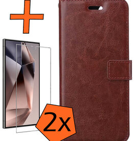 Nomfy Nomfy Samsung Galaxy S24 Ultra Hoesje Bookcase Met 2x Screenprotector - Bruin