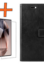 Nomfy Hoesje Geschikt voor Samsung S24 Ultra Hoes Bookcase Flipcase Book Cover Met Screenprotector - Hoes Geschikt voor Samsung Galaxy S24 Ultra Hoesje Book Case - Zwart