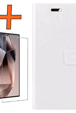 Nomfy Hoesje Geschikt voor Samsung S24 Ultra Hoes Bookcase Flipcase Book Cover Met Screenprotector - Hoes Geschikt voor Samsung Galaxy S24 Ultra Hoesje Book Case - Wit