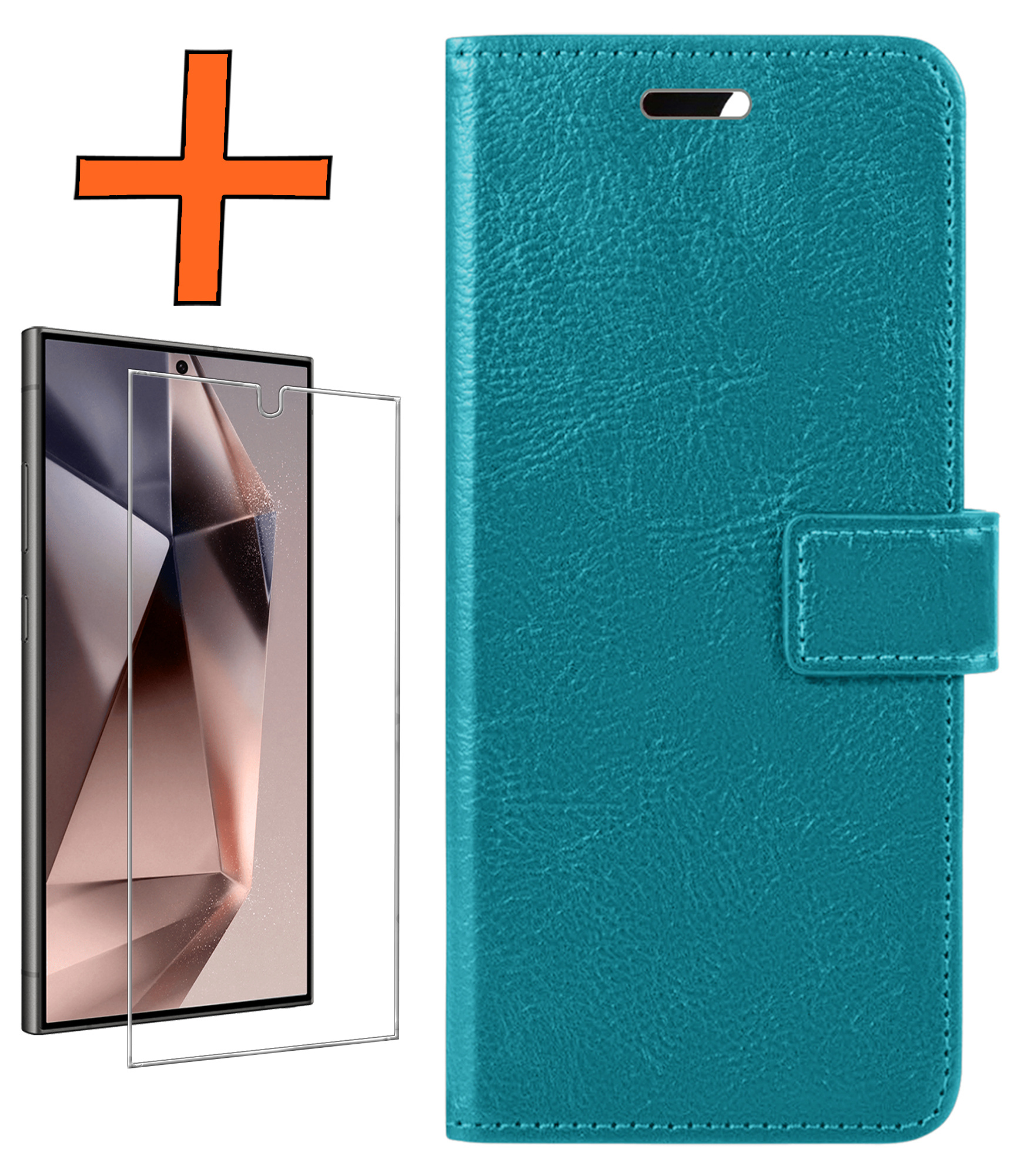 Nomfy Hoesje Geschikt voor Samsung S24 Ultra Hoes Bookcase Flipcase Book Cover Met Screenprotector - Hoes Geschikt voor Samsung Galaxy S24 Ultra Hoesje Book Case - Turquoise
