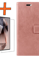 Nomfy Hoesje Geschikt voor Samsung S24 Ultra Hoes Bookcase Flipcase Book Cover Met Screenprotector - Hoes Geschikt voor Samsung Galaxy S24 Ultra Hoesje Book Case - Rosé goud