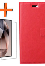 Nomfy Hoesje Geschikt voor Samsung S24 Ultra Hoes Bookcase Flipcase Book Cover Met Screenprotector - Hoes Geschikt voor Samsung Galaxy S24 Ultra Hoesje Book Case - Rood