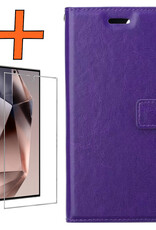 Nomfy Hoesje Geschikt voor Samsung S24 Ultra Hoes Bookcase Flipcase Book Cover Met Screenprotector - Hoes Geschikt voor Samsung Galaxy S24 Ultra Hoesje Book Case - Paars