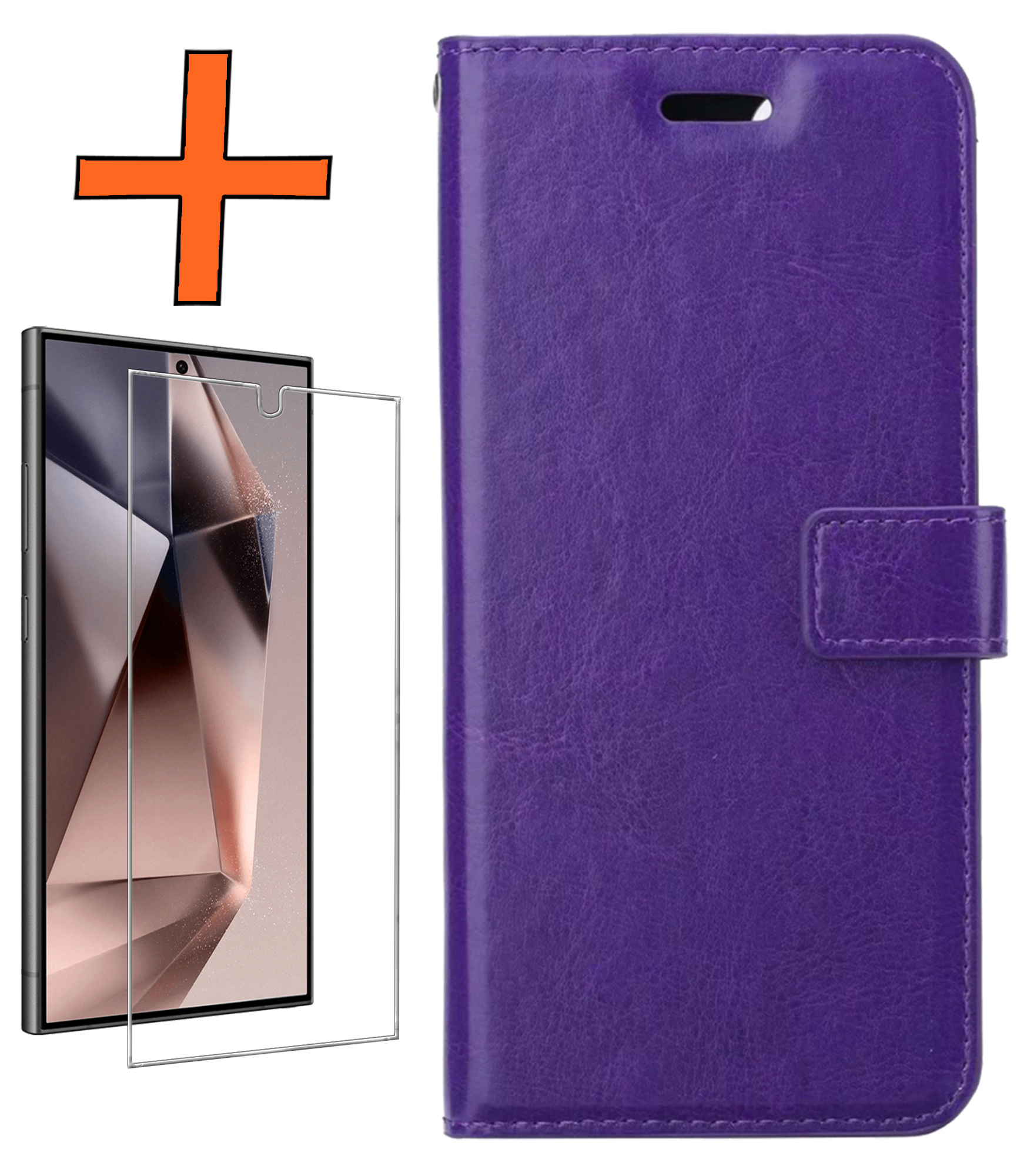 Nomfy Hoesje Geschikt voor Samsung S24 Ultra Hoes Bookcase Flipcase Book Cover Met Screenprotector - Hoes Geschikt voor Samsung Galaxy S24 Ultra Hoesje Book Case - Paars