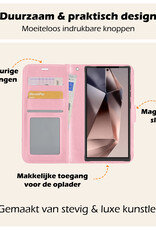 Nomfy Hoesje Geschikt voor Samsung S24 Ultra Hoes Bookcase Flipcase Book Cover Met Screenprotector - Hoes Geschikt voor Samsung Galaxy S24 Ultra Hoesje Book Case - Lichtroze