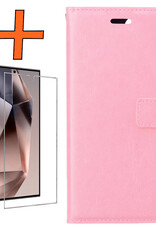 Nomfy Hoesje Geschikt voor Samsung S24 Ultra Hoes Bookcase Flipcase Book Cover Met Screenprotector - Hoes Geschikt voor Samsung Galaxy S24 Ultra Hoesje Book Case - Lichtroze