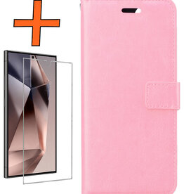 Nomfy Nomfy Samsung Galaxy S24 Ultra Hoesje Bookcase Met Screenprotector - Lichtroze