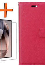 Nomfy Hoesje Geschikt voor Samsung S24 Ultra Hoes Bookcase Flipcase Book Cover Met Screenprotector - Hoes Geschikt voor Samsung Galaxy S24 Ultra Hoesje Book Case - Donkerroze