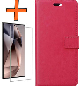 Nomfy Nomfy Samsung Galaxy S24 Ultra Hoesje Bookcase Met Screenprotector - Donkerroze