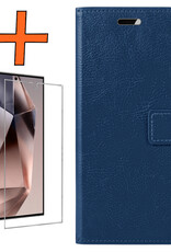 Nomfy Hoesje Geschikt voor Samsung S24 Ultra Hoes Bookcase Flipcase Book Cover Met Screenprotector - Hoes Geschikt voor Samsung Galaxy S24 Ultra Hoesje Book Case - Donkerblauw