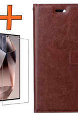 Nomfy Hoesje Geschikt voor Samsung S24 Ultra Hoes Bookcase Flipcase Book Cover Met Screenprotector - Hoes Geschikt voor Samsung Galaxy S24 Ultra Hoesje Book Case - Bruin