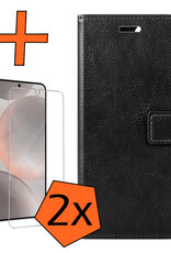 Nomfy Hoesje Geschikt voor Samsung S24 Plus Hoes Bookcase Flipcase Book Cover Met 2x Screenprotector - Hoes Geschikt voor Samsung Galaxy S24 Plus Hoesje Book Case - Zwart