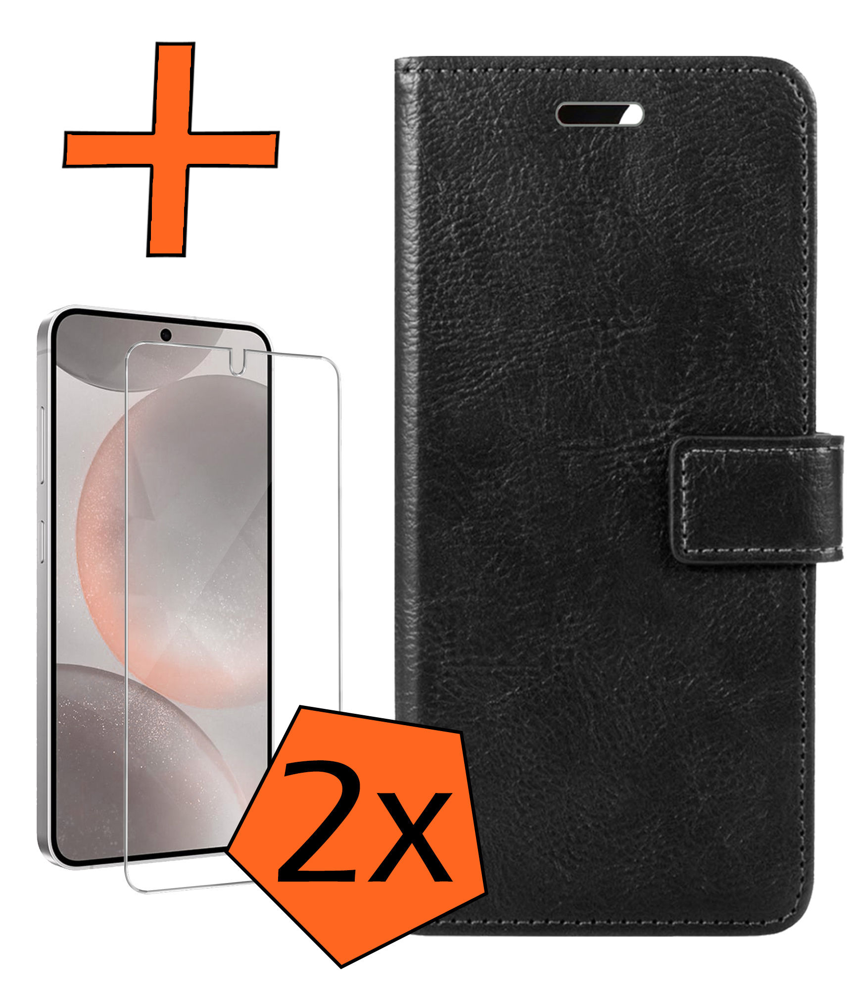 Nomfy Hoesje Geschikt voor Samsung S24 Plus Hoes Bookcase Flipcase Book Cover Met 2x Screenprotector - Hoes Geschikt voor Samsung Galaxy S24 Plus Hoesje Book Case - Zwart