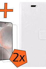 Nomfy Hoesje Geschikt voor Samsung S24 Plus Hoes Bookcase Flipcase Book Cover Met 2x Screenprotector - Hoes Geschikt voor Samsung Galaxy S24 Plus Hoesje Book Case - Wit