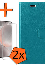 Nomfy Hoesje Geschikt voor Samsung S24 Plus Hoes Bookcase Flipcase Book Cover Met 2x Screenprotector - Hoes Geschikt voor Samsung Galaxy S24 Plus Hoesje Book Case - Turquoise