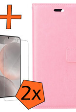 Nomfy Hoesje Geschikt voor Samsung S24 Plus Hoes Bookcase Flipcase Book Cover Met 2x Screenprotector - Hoes Geschikt voor Samsung Galaxy S24 Plus Hoesje Book Case - Lichtroze