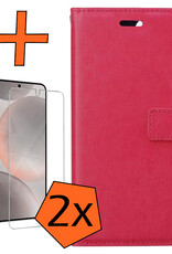 Nomfy Hoesje Geschikt voor Samsung S24 Plus Hoes Bookcase Flipcase Book Cover Met 2x Screenprotector - Hoes Geschikt voor Samsung Galaxy S24 Plus Hoesje Book Case - Donkerroze