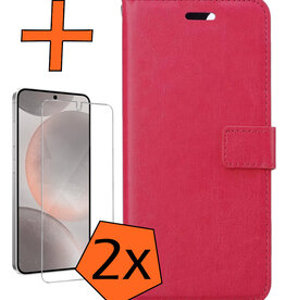 Nomfy Nomfy Samsung Galaxy S24 Plus Hoesje Bookcase Met 2x Screenprotector - Donkerroze