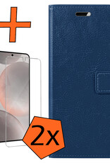 Nomfy Hoesje Geschikt voor Samsung S24 Plus Hoes Bookcase Flipcase Book Cover Met 2x Screenprotector - Hoes Geschikt voor Samsung Galaxy S24 Plus Hoesje Book Case - Donkerblauw