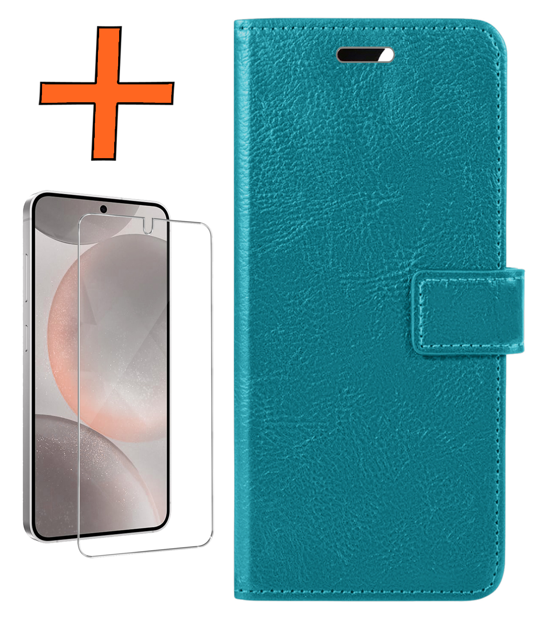 Nomfy Hoesje Geschikt voor Samsung S24 Plus Hoes Bookcase Flipcase Book Cover Met Screenprotector - Hoes Geschikt voor Samsung Galaxy S24 Plus Hoesje Book Case - Turquoise