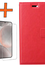 Nomfy Hoesje Geschikt voor Samsung S24 Plus Hoes Bookcase Flipcase Book Cover Met Screenprotector - Hoes Geschikt voor Samsung Galaxy S24 Plus Hoesje Book Case - Rood