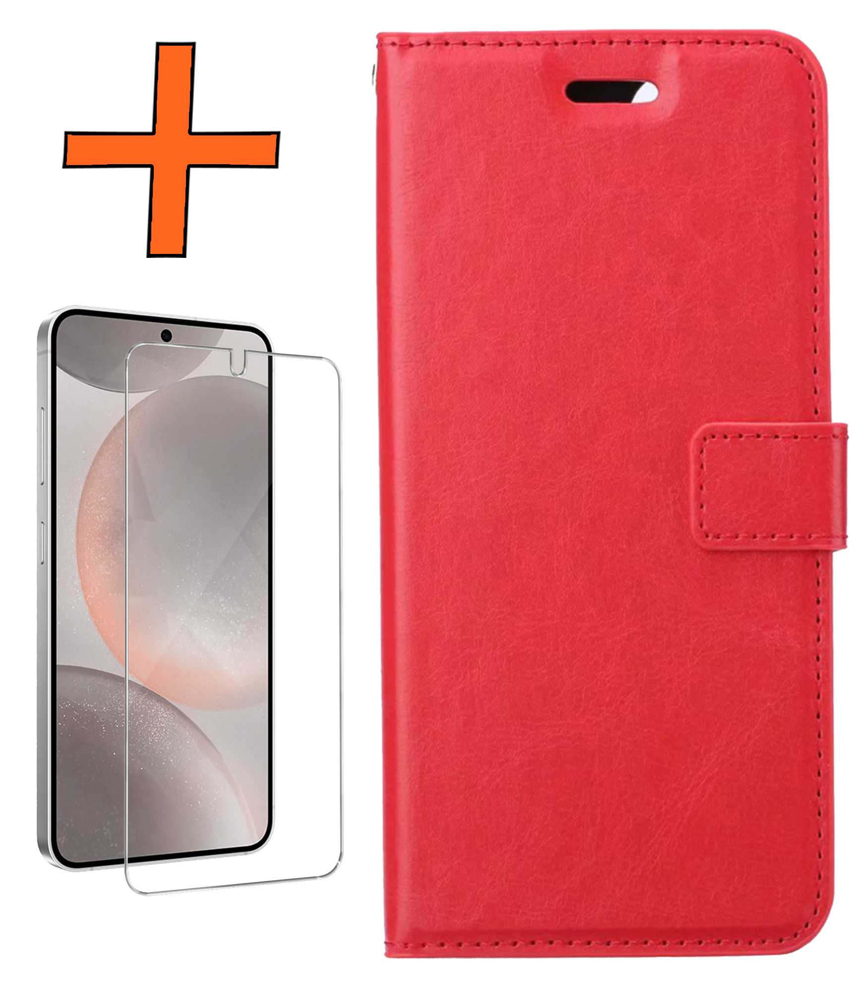 Nomfy Hoesje Geschikt voor Samsung S24 Plus Hoes Bookcase Flipcase Book Cover Met Screenprotector - Hoes Geschikt voor Samsung Galaxy S24 Plus Hoesje Book Case - Rood