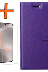 Nomfy Hoesje Geschikt voor Samsung S24 Plus Hoes Bookcase Flipcase Book Cover Met Screenprotector - Hoes Geschikt voor Samsung Galaxy S24 Plus Hoesje Book Case - Paars