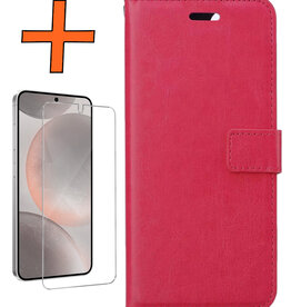 Nomfy Nomfy Samsung Galaxy S24 Plus Hoesje Bookcase Met Screenprotector - Donkerroze