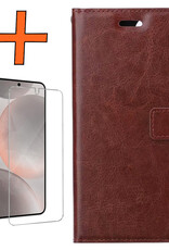 Nomfy Hoesje Geschikt voor Samsung S24 Plus Hoes Bookcase Flipcase Book Cover Met Screenprotector - Hoes Geschikt voor Samsung Galaxy S24 Plus Hoesje Book Case - Bruin